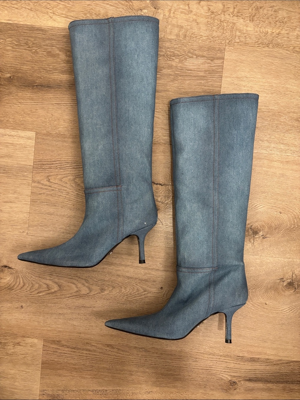 Zara Denim Pointed Toe Knee-High Stiletto Boots - EU 41